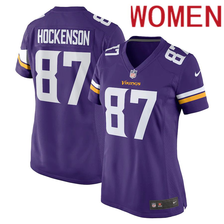 Women Minnesota Vikings #87 T J  Hockenson Nike Purple Game Player NFL Jersey->women nfl jersey->Women Jersey